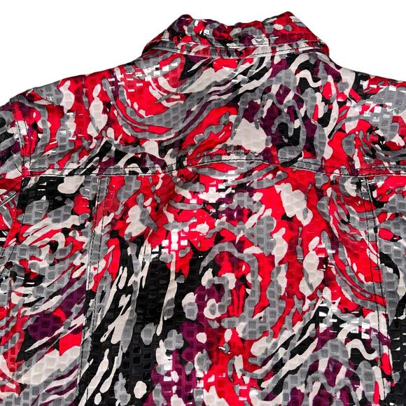 Shiny Abstract Print Jacket Womens Sz 14 Red Purple Black Bling Going Out Party - Picture 8 of 14